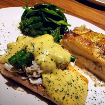 Stoney River - Salmon Oscar w/Augratin and Spinach - Steakhouses Near Me - Chesterfield, Missouri Stoney River - Salmon Oscar w/Augratin and Spinach - Steakhouses Near Me - Chesterfield, Missouri