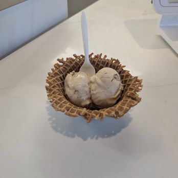Fat Cat Creamery - PB & Strawberry Jam and Graham Central Station scoops in Waffle Bowl - Desserts Near Me - Houston, Texas Fat Cat Creamery - PB & Strawberry Jam and Graham Central Station scoops in Waffle Bowl - Desserts Near Me - Houston, Texas