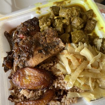 Irie Carribean - Jerk chicken, curried goat, sautéed cabbage, red beans and rice, and fried plantains. - Caribbean Near Me - Woodbridge, Virginia