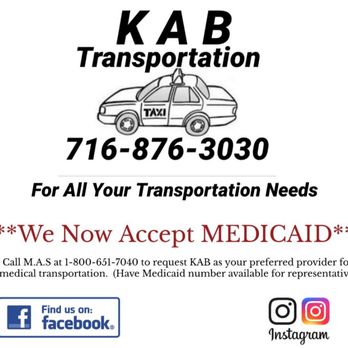 KAB Transportation Services - We now accept Medicaid.
Feel free to use us! - Taxis Near Me - Buffalo, New York KAB Transportation Services - We now accept Medicaid.
Feel free to use us! - Taxis Near Me - Buffalo, New York