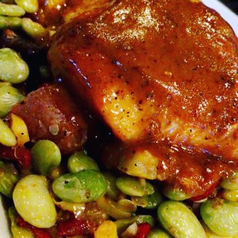 Bosscat Kitchen & Libations - barbecue salmon with succotash - New American Near Me - Irvine, California