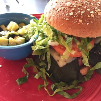 Barnaby's Cafe - Green chile pepper jack cheeseburger with zucchini - Breakfast & Brunch Near Me - Houston, Texas