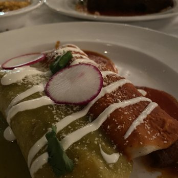 Las Brisas - Steak and Lobster Enchiladas (in the front) and Shrimp and Crab Rellanos (in the back). - Mexican Near Me - Laguna Beach, California
