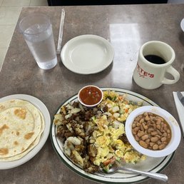 MIGAS !!! Fresh japs, hashbrowns and flour tortillas, Mmmmmm