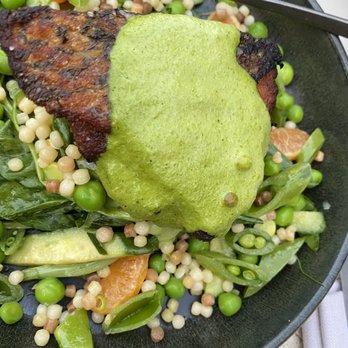 Cara Restaurant - Market fish( barramundi) with peas and fregula - New American Near Me - Los Angeles, California Cara Restaurant - Market fish( barramundi) with peas and fregula - New American Near Me - Los Angeles, California