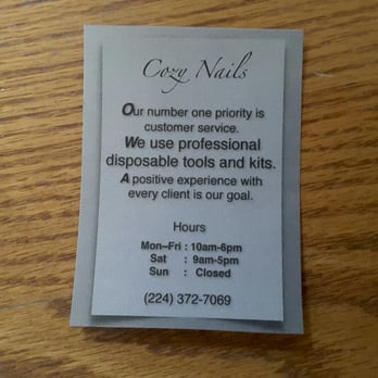 Cozy Nails - Hours, services and prices. - Nail Salons Near Me - Lake Villa, Illinois Cozy Nails - Hours, services and prices. - Nail Salons Near Me - Lake Villa, Illinois