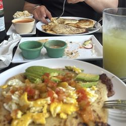 Pupusa ranchero in the front. Drink on the right was a delicious Fresca. pupusas including jalapeño, chicken and pepperoni
