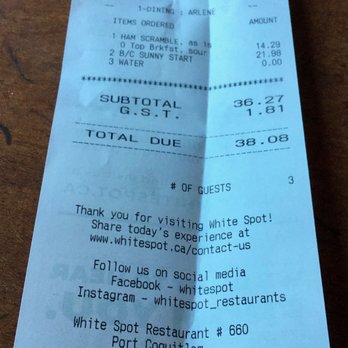 White Spot - Port Coquitlam - Our bill. - Breakfast & Brunch Near Me - Port Coquitlam, British Columbia White Spot - Port Coquitlam - Our bill. - Breakfast & Brunch Near Me - Port Coquitlam, British Columbia