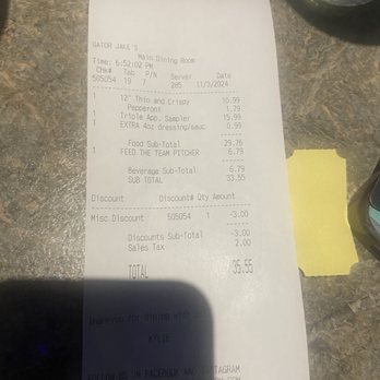 Gator Jakes Bar & Grill - Receipt - Bars Near Me - Sterling Heights, Michigan