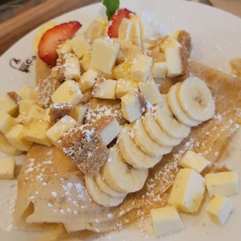 Cafe Bench - Cheesecake Crepes with strawberries & bananas - Cafes Near Me - Flushing, New York Cafe Bench - Cheesecake Crepes with strawberries & bananas - Cafes Near Me - Flushing, New York