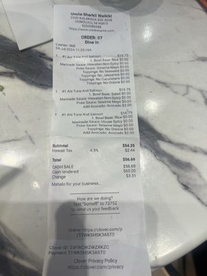 Menu photo 1 Uncle Sharkii Poke Bar Urban Honolulu, HI