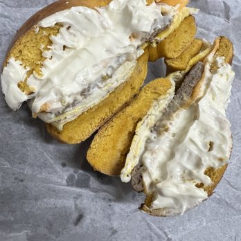 Brandon Bagels - Breakfast bagel. Egg bagel,egg, sausage, cheese and cream cheese - Bagels Near Me - Brandon, Florida Brandon Bagels - Breakfast bagel. Egg bagel,egg, sausage, cheese and cream cheese - Bagels Near Me - Brandon, Florida