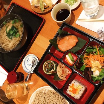 Soba-ya - Sexy lunch set in the front, veggie soba in the back - Japanese Near Me - New York, New York Soba-ya - Sexy lunch set in the front, veggie soba in the back - Japanese Near Me - New York, New York