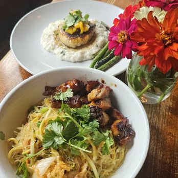 Fat Cats - Pork Pancit and Swordfish with Coconut Rice. Yummy! - New American Near Me - Cleveland, Ohio