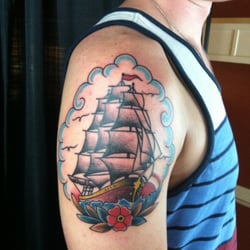 Iron Lotus Studios - Traditional clipper ship tattoo by Lucky