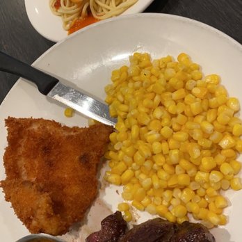 EAT Bistro - Filet Mignon Cube Beef and fried Fillet Sole Cutlet with spaghetti , corn and garlic sauce - Cantonese Near Me - Rosemead, California