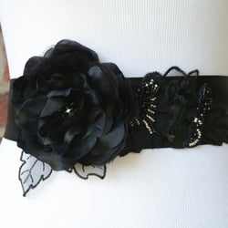 Bridal by Natalie - Black Pure Silk Flower Bridal Sash