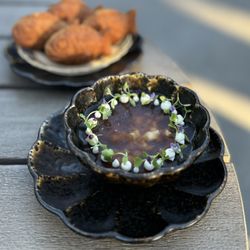 RO Restaurant & Lounge - Foie Blanc w/ caramelized apple, salted licorice cream, taiyaki | $25