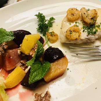 Coastal Kitchen - Entree white fish sea bass with bery and walnut orange salad DELICCIOUSSSSS - New American Near Me - Dana Point, California
