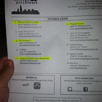 Chicago Pizza Tours - The pizza joints they visit regularly, with the highlighted items being the ones we visited on our trip - Tours Near Me - Chicago, Illinois Chicago Pizza Tours - The pizza joints they visit regularly, with the highlighted items being the ones we visited on our trip - Tours Near Me - Chicago, Illinois