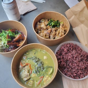 Holy Basil - Wings, pad see ew, forbidden rice that comes with the green curry.  So good!! - Thai Near Me - Los Angeles, California