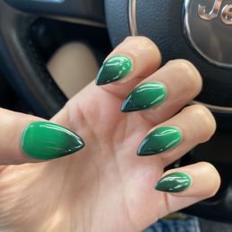 Stilleto acrylic nails, color changing gel polish.