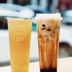 Feng Cha - The Citrus Lord (left), crème brûlée dirty boba (right)