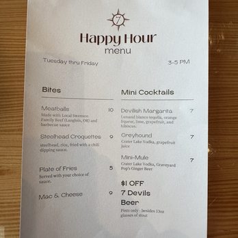 7 Devils Waterfront Alehouse - Happy hour menu - Seafood Near Me - Coos Bay, Oregon