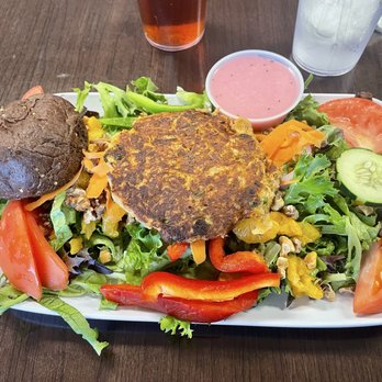 The Purple Onion Cafe - Purple Onion Cafe Salad with crab cake. - Cafes Near Me - Shallotte, North Carolina The Purple Onion Cafe - Purple Onion Cafe Salad with crab cake. - Cafes Near Me - Shallotte, North Carolina