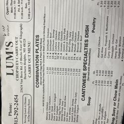 Lum's Chop Suey - Great menu with great prices for Ty's amount of food you get!