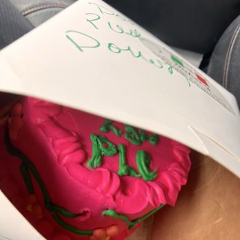 Gaetano's Bakery - Neon pink cake - i asked for white base with pink frosting green letters. - Bakeries Near Me - Holliston, Massachusetts Gaetano's Bakery - Neon pink cake - i asked for white base with pink frosting green letters. - Bakeries Near Me - Holliston, Massachusetts