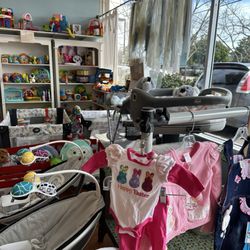 Hope’s Closet - Lots of bouncers, clothing, toys, pack and play and all good prices ($35 - for a pack and play)!