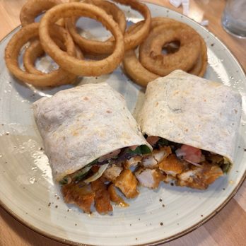 Eggcited Brunch House - Buffalo Chicken Wrap and Onion Rings - Breakfast & Brunch Near Me - McKinney, Texas