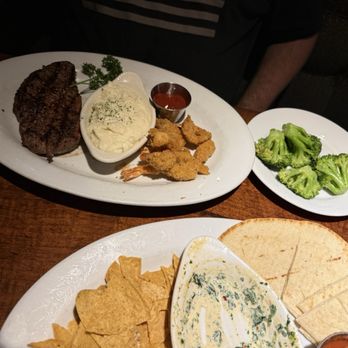 Gibbons Fine Grill - Steak & Shrimp with mashed potato's and Steamed Broccoli - Seafood Near Me - Shreveport, Louisiana Gibbons Fine Grill - Steak & Shrimp with mashed potato's and Steamed Broccoli - Seafood Near Me - Shreveport, Louisiana