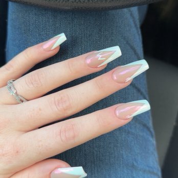 Sam's Nails - French tip on coffin shaped nails - Nail Salons Near Me - Ocala, Florida Sam's Nails - French tip on coffin shaped nails - Nail Salons Near Me - Ocala, Florida