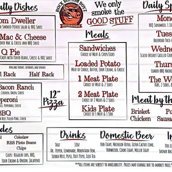 Rock Bottom Boyz BBQ - Here is an updated menu. We had a hard time finding one online. - Barbeque Near Me - Broken Bow, Oklahoma Rock Bottom Boyz BBQ - Here is an updated menu. We had a hard time finding one online. - Barbeque Near Me - Broken Bow, Oklahoma