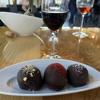 Carnegie Cellars Wine Bar and Kitchen - Trio of Chocolate truffles with port wine this is must - New American Near Me - Rochester, New York