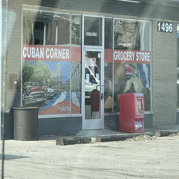 The Cuban Corner - a storefront with a red trash can in front of it - International Grocery Near Me - Lexington, Kentucky
