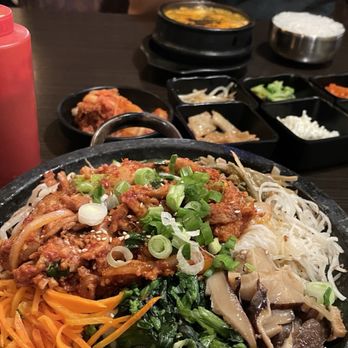 Tofu House - Korean BBQ - Spicy chicken bibimbap. Along side banchans. Sooo good! - Korean Near Me - Bakersfield, California