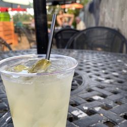The Wicked Pickle - Pickle Juice Mocktail with pickle spears as garnish. Not a menu item, they DIY'd this for pregnant me. Similar to a pickle margarita!