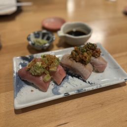 2 Piece Spicy Toro Ceviche and 2 Piece Otoro Salsa Aburi 2 Piece Spicy Toro Ceviche and 2 Piece Otoro Salsa Aburi