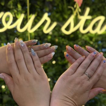 Lavish Nail Bar - Both mine and my friends nails! Gel x and gel polish design over existing clear dip! - Waxing Near Me - Garden Grove, California Lavish Nail Bar - Both mine and my friends nails! Gel x and gel polish design over existing clear dip! - Waxing Near Me - Garden Grove, California