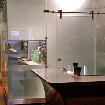 CB Showers - Laguna Satin Etch Glass Barn Door + Satin Etch Glass Enclosure - Glass & Mirrors Near Me - San Carlos, California