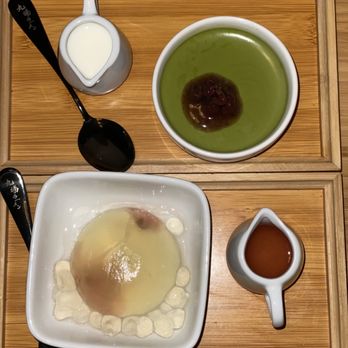 Kyuramen - Flushing - Matcha Pudding with Red Bean Japanese Cherry Blossom Jelly - Ramen Near Me - Flushing, New York