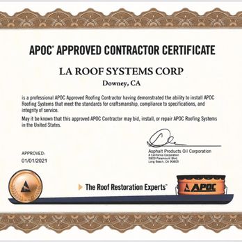 LA Roof Systems Corporation - APOC Approved Contractor - Roofing Near Me - Downey, California LA Roof Systems Corporation - APOC Approved Contractor - Roofing Near Me - Downey, California