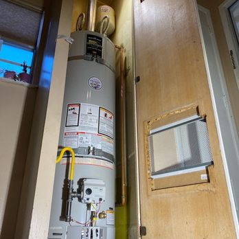 P.E.HVAC - Check out this new 40 Gallon Water Heater
replacement inside a kitchen closet fully permitted and up to local and estate codes - Plumbing Near Me - Santa Fe Springs , California P.E.HVAC - Check out this new 40 Gallon Water Heater
replacement inside a kitchen closet fully permitted and up to local and estate codes - Plumbing Near Me - Santa Fe Springs , California