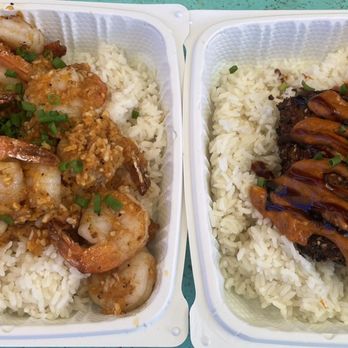 Da Bald Guy - Garlic butter shrimp & furikake crusted salmon - Food Trucks Near Me - Kahuku, Hawaii