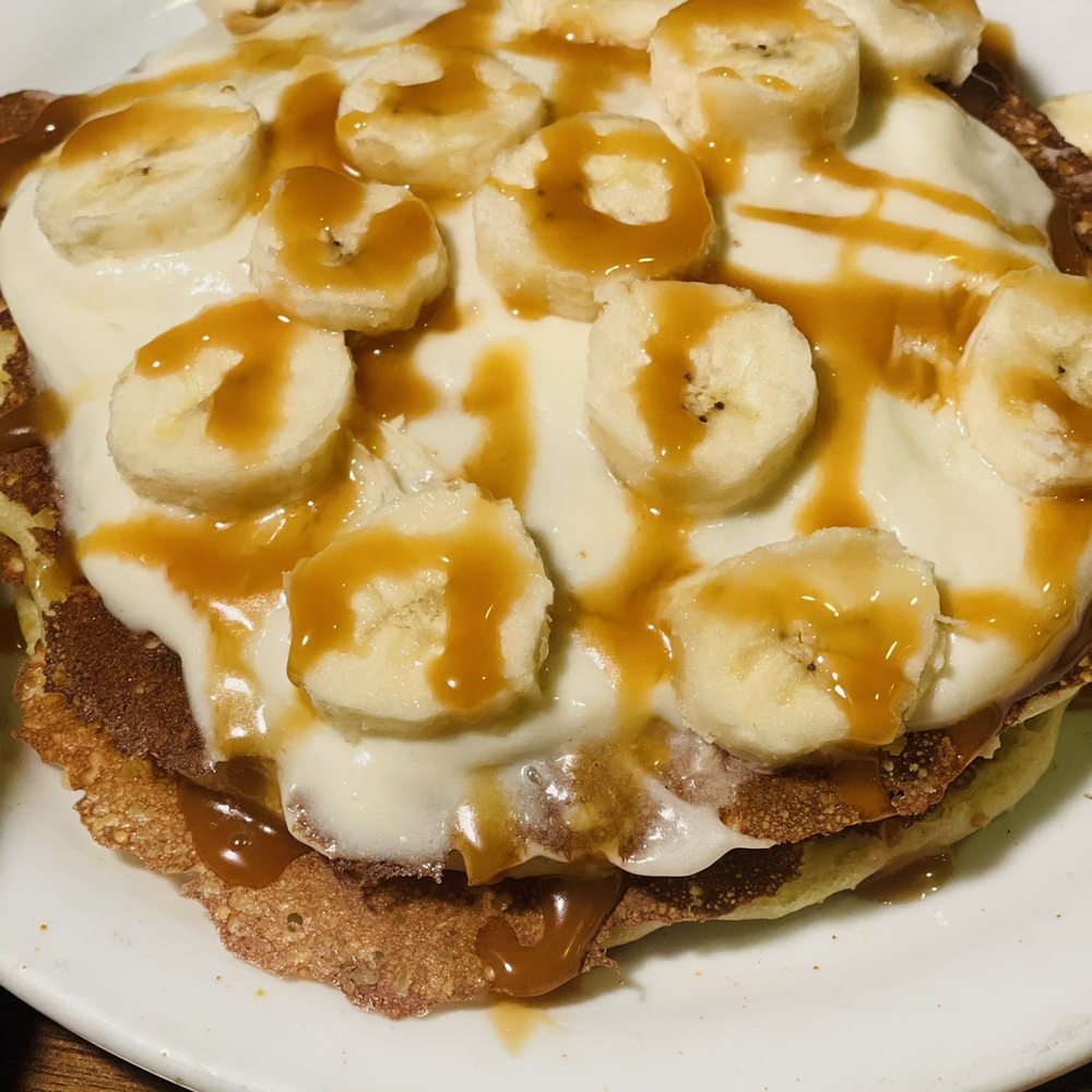 Denny's - Salted Caramel & Banana Cream Pancake Breakfast - Diners Near Me - Barstow, California Denny's - Salted Caramel & Banana Cream Pancake Breakfast - Diners Near Me - Barstow, California