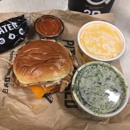 My sandwich, sides and sauce! Lunch is served!