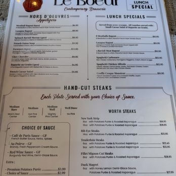 Le Boeuf - Menu - French Near Me - Salt Lake City, Utah